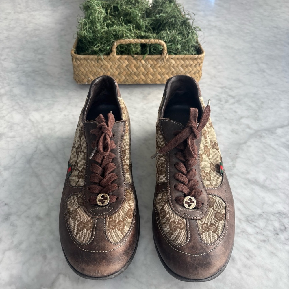 Gucci Brown and Tan Monogram Sneakers